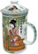 Porcelain Chinese Tea Mug with Infuser and Lid - Ladies in Garden Pattern