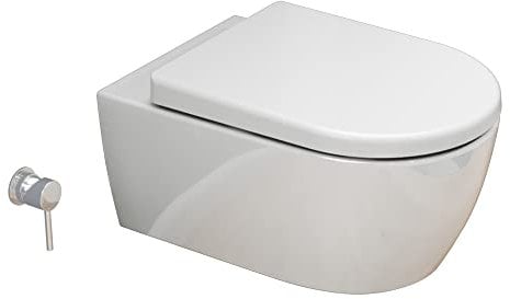 SSWW | Dusch-WC inkl. Softclose Toilettensitz, spülrandlose Taharet Toilette, Toilette mit Bidet-Funktion | 52,5 cm lang