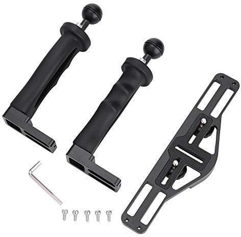 Underwater Camera Tray Handheld Stabilizer Dual Hand Grip Aluminum Tray with Dual Handle Grips for Underwater Camera Housing Case Accessory