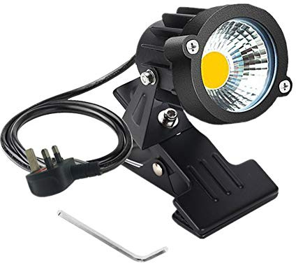 WeFoonLo 1pcs Outdoor 5W LED Clip on Light Water Resistant Adjustable Desk Stand Spotlight Lamp Signboard Blackboard Lighting with Plug (Warm White)
