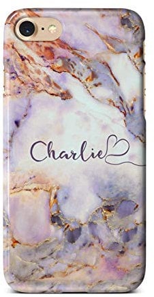 iCaseDesigner Personalised Marble Glitter Flowing Name with Heart Phone Case for Apple iPhone X/XS - 8. Purple Colourful Marble Name