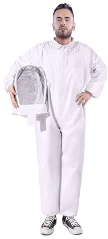 Flexzion Ganzkörper-Imkeranzug, Imkerbekleidung Overall Jacke Outfit Ausrüstung Bienenhaltungszubehör mit schützender, selbsttragender, runder Schleierhaube für Imkerei (L)