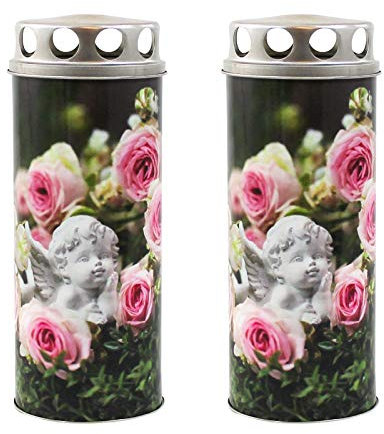 Ebersbacher Kerzenfabrik GmbH Gedenkkerze Paperlights mit Motiv Engel mit Rosen 2 Stück ca. (Ø x H) 65 x 160 mm