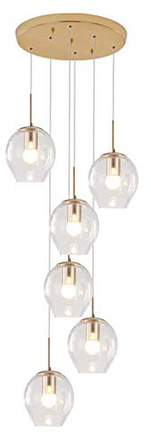 KBEST Boule En Verre 6 Lumières Goutte De Pluie Lustres,150cm Hauteur Réglable Long Lampe Suspension E27 Verre Soufflé Verre Globe Plafonniers Nordique Décoration Escalier Lampe Suspendue