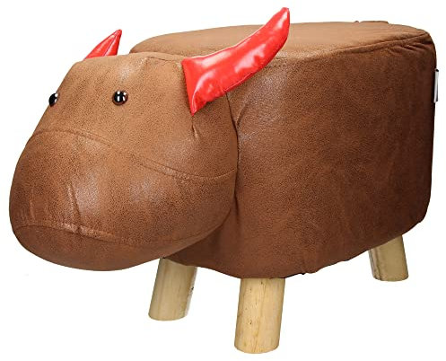 WOMO-DESIGN Tierhocker für Kinder Kalb, 68 x 30 x 37 cm, Kunstleder, Braun-Rot, Massivholzbeine, Kinderhocker gepolstert Tier-Design Sitzbank Sitzhocker Polsterhocker Fußbank Fußhocker Dekohocker