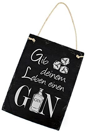 Gin Schiefertafel mit Spruch Schild - Gib deinem Leben einen Gin - Dekotafel graviert 16x22cm | Dekolando
