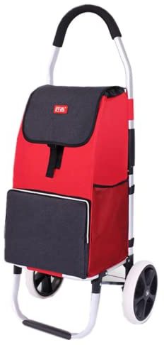 Falytemow Faltbarer Einkaufswagen, 2 Räder, 101,6 cm, Griffhöhe, Oxford-Trolley-Tasche für Lebensmittel (grau und rot)