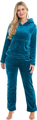 KATE MORGAN Womens Pyjamas Warm Fleece Pyjamas for Women Sets Pjs with Pockets S-XL | Soft Twosie Pyjama Set for Ladies Gifts for Her L Teal