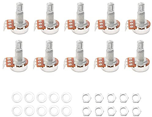 Pxyelec Guitar Potentiometer Audio Pots A100K Linear Taper Potentiometers Replacement for Electric Guitar Bass Volume Knob Pots Shaft 18mm Pack of 10