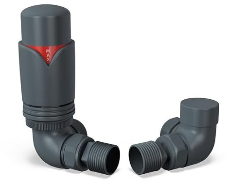 UK Radiators Anthracite Thermostatic Radiator Valve and Corner Lockshield Valve - Anthracite Matt Finish - Classy and Modern Design 1/2 x 15mm Corner Radiator Valve