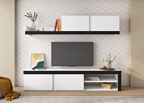 Skraut Home | Salon IDEM | 200 x 180 x 40 cm | Ensemble de Meubles | Unité Murale | Meuble Bas TV | Salle á Manger, Ensemble de séjour | Rangement Style Moderne | Finition Couleur Blanc/Noir