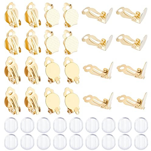 UNICRAFTALE 40Stk Ohrclips Golden Rohlinge Clip Ohrringe Pads 304 Edelstahl Ohrclips Flach Rund Tablett Ohrring Nicht Durchbohrte Ohrringe Mit Silikone Ohrring Pads Für DIY Ohrringherstellung