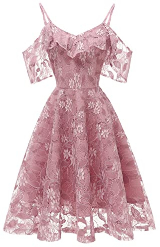 IWEMEK Robe Dentelle Femme Vintage sans Manches Dos Nu Col en V à Volants à Bretelles Patineuse Robe de Soirée Cérémonie Demoiselle d'honneur Mariage Invité Cocktail Bal Habillée