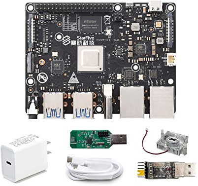 VisionFive2 RISC-V Linux Single Board Computer, Quad-core StarFive JH7110 64-bit CPU with LPDDR4 8GB RAM 3D GPU, Dual Gigabit Network Port, Support M.2 M-Key 40 Pin GPIO Header (with WiFi 6 Dongle)