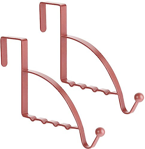 2 Pieces Over Door Hooks Hanger Sturdy Valet Mounted Multi Hanging Storage Rack for Clothes Coats Towels Hats Scarves Purses Keys and More (Rose Gold) (MY-Hotop-17808)