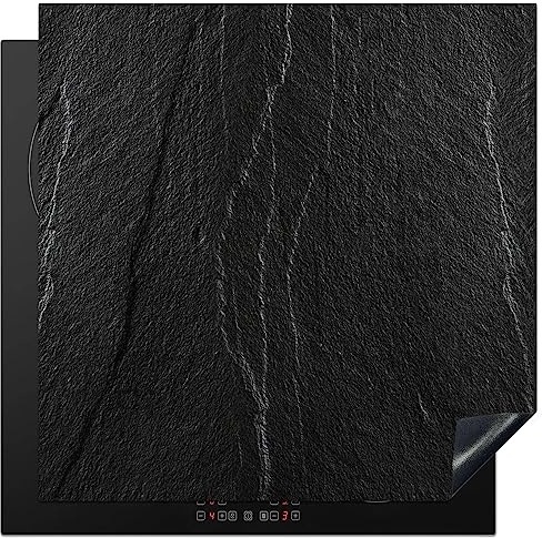 KitchenYeah© Herdabdeckplatte Einteilig Küche Herdabdeckung Induktionsfeld | 78x78 cm - Ceranfeld Herdabdeckplatten Vinyl Matte Aufrollbar Stein - Anthrazit - Dunkel - grau