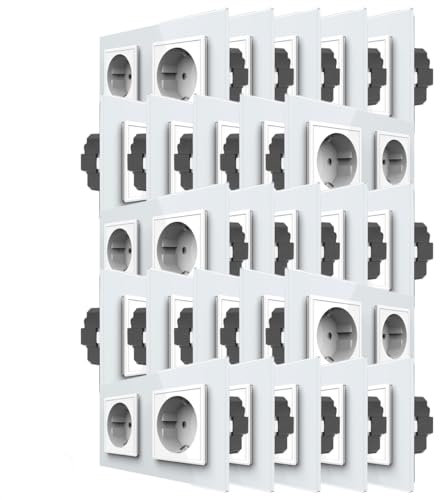 Livolo - Juego completo de 50 enchufes de pared (cristal blanco, incluye marco de cristal (sin marco cromado)