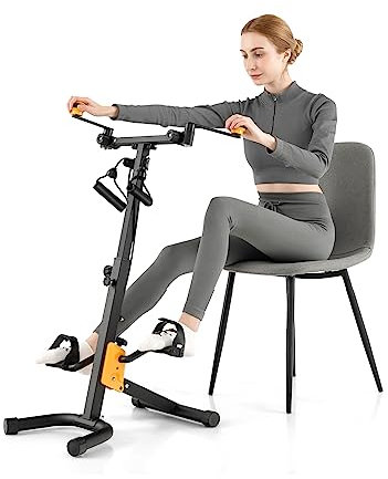 GOPLUS Pedaltrainer Senioren, Bewegungstrainer Arm- und Beintrainer mit Handgriff & Widerstand, Ergometer Heimtrainer höhen- und längenverstellbar, 43 x 53 x 73-102 cm