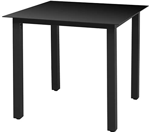 Hommdiy Garten-Esstisch Glas Aluminium 80 x 80 x 74 cm Schwarz