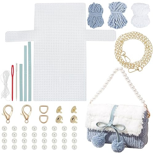 WADORN Strick- und Häkelhandtaschen-Set, Mesh-Kunststoff-Canvas-Set für Umhängetaschen, DIY-Stricken, Häkeln, Crossbag-Materialien für Stickerei-Projekte, Himmelblau