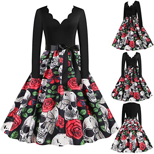 Halloween Costume pour Femme fête Robe Femme Chic et Elegant Robe de soirée Manche Courte Col Rond Dentelle Imprimée Vintage Sexy Halloween Deguisement Mode Cosplay Plissée Nouvelle Tenue