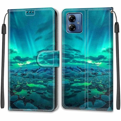 SIENIANLINE Handyhülle für Motorola Moto G14 Hülle Leder Aurora | Magnetverschluss, Kartenfächern & Standfunktion, robuste Premium PU Leder Klapphülle für Moto G14