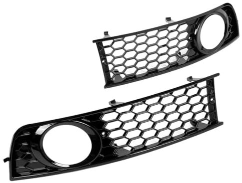 1 Paar Nebelscheinwerfer für Frontstoßstange, linke und rechte Seite, Kühlergrill-Abdeckung, Nebelscheinwerfer-Rahmen, Waben-Mesh-Lünette, schwarzer Frontgrill 8E0807681 für Audi A4 B6 2001–2005