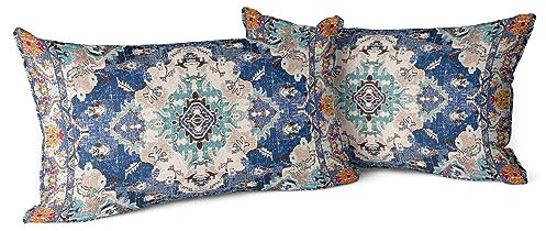 Snylcce 2er Set Boho Kissenbezüge Dekokissen 30 x 50 Samt Soft Kissenbezug Böhmischer Retro Ethno Dekorative Kissenhülle Zierkissenbezüge für Sofa Schlafzimmer Wohnzimmer Zuhause Dekoration blau