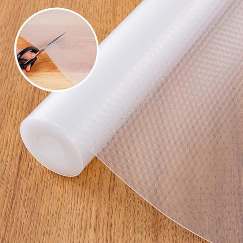 flintronic Tapis Fond de Tiroir Antiderapant Non-adhésif, Tapis de tiroir EVA, Tapis de Frigo, Protection tiroir Cuisine,Tapis pour Tiroir Placard Refrigerateur Etagere Camping-Transparent/30×150cm
