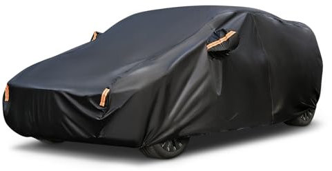 WAWOFUN Auto Abdeckplane Wasserdicht Autoplane Autoabdeckung, Staubdicht Kratzfest UV-Schutz Autoabdeckung mit Baumwollfutter, Autogarage Abdeckplane für Limousine 470 bis 490cm Schwarz
