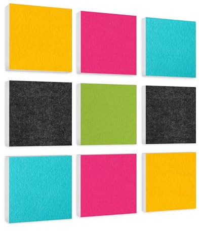 platino24 Akustikpaneele 9 Elemente Colore Quadrat 27,5 x 27,5 cm Multicolore I Schallabsorber aus Basotect G+ mit Akustikfilz I Schalldämmung Wand & Decke I Akustikelemente Wandpaneel