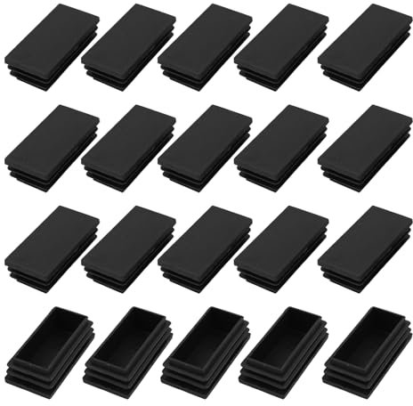 METALLIXITY Embouts Rectangulaires (60 x 30mm) 24 Pièces, Embouts de Protection en Plastique pour Tubes Rectangulaires avec Filetage - pour Pieds de Meubles, Tables, Chaises, Noir
