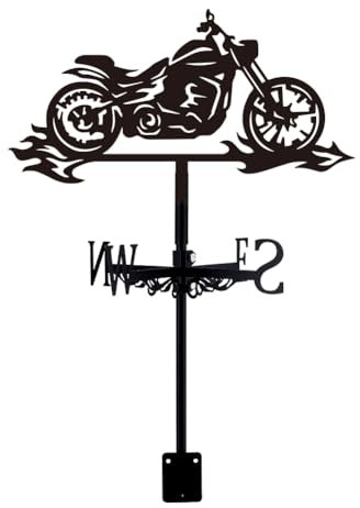 SUPERDANT Veleta meteorológica para motocicleta, veleta de viento negra, indicador de dirección, adorno de metal para cobertizos de techo, jardín, patio, césped, granja, decoración al aire libre