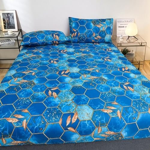 FOREPOTY Boxspringbett oder Topper,Spannbettlaken für Jungen und Mädchen, Bedruckt mit Polyesterfaser, extra tief, mit Taschen, Matratzenschoner, blau, Twin 99 * 190 * 30cm