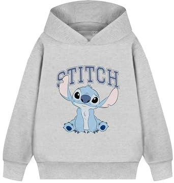 Disney Lilo & Stitch Mädchen Kapuzenpullover | Stitch College Kurzarm Grafische Hoodie in Grau | College Varsity Trendy Bekleidung Sweatshirt | Gemütliches Merchandise Geschenk