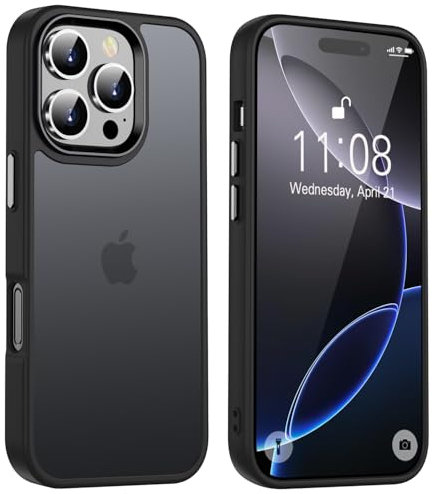 HGH Matt Hülle für iPhone 16 Pro, Stoßfest FallSchutz Handyhülle, Mattierte Durchscheinende Rückseite Schutzhülle, Anti-Fingerabdruck Case Handyhülle für iPhone 16 Pro 6,3 Zoll (Matte Schwarz)
