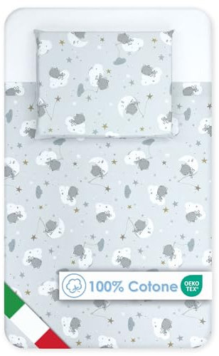 baby idea Bettwäsche Next To Me 3-teilig, kompatibel mit Wiege für Neugeborene, 83 x 50 cm, Bettlaken für Kinderbett, gemustert, Spannbettlaken + Kissenbezug, 100 % Baumwolle, Oeko Tex zertifiziert,