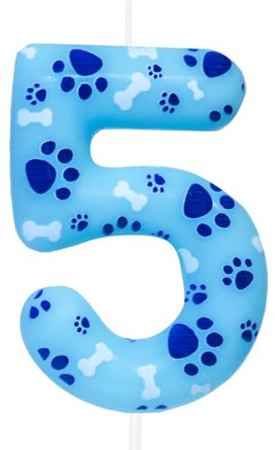Cxryrzhe 5th Birthday Candle Dog Paw Number 5 Candle Dog Paw Cake Decoration Birthday Party Supplies Blue Dog Paw Print Themed Cake Topper Decorations for Kids Boy Girl Party Decor Supplies