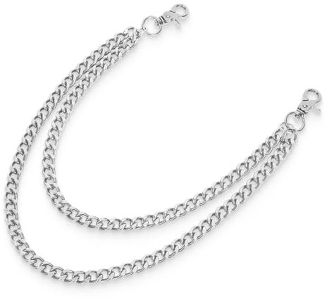 Stilvolle Edelstahl-Geldbörsen-Kette für Männer und Frauen, 40+50cm lang, mit Punk-Schlüsselanhänger. Ideal als Hose- oder Jean-Kette für Biker und Trucker (Silber)
