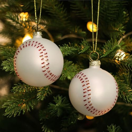 Amanman Glas-Weihnachtsschmuck, Baseball-Ornamente für Weihnachtsbaum, Glasornamente zum Sammeln und Verschenken, 2 Stück
