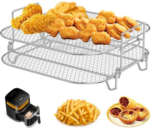 Griglia quadrata per friggitrice ad aria da 20 cm, in acciaio inossidabile, impilabile, resistente al calore, accessori per friggitrice ad aria, lavabile in lavastoviglie, per forno a doppio cestello