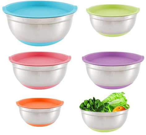 Mixing Bowls Set, Mixing Bowls, Stackable Mixing Bowls, 5-Piece Large Nest Mixing Bowl Set, Thickened Stainless Steel Bowls with Non-Slip Base, Ceramic Mixing Bowls for Washing