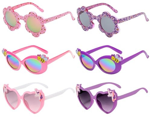 JSTHHTT 6 Stück Kinder Sonnenbrille, Daisy Runde Sonnenbrille, Süße Herz, Blumen Geformt Brille, Party Brille Rund, UV 400 Schutz, für Kleinkinder, Mädchen, Jungen, Strandparty
