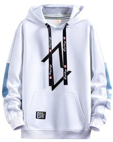 Zifipeoed Sweat à Capuche Homme Techwear Patchwork de Couleur Contrastée Sweatshirt Pull à Capuche Hip Hop Décontracté pour Hiver et Automne Blanc 3XL