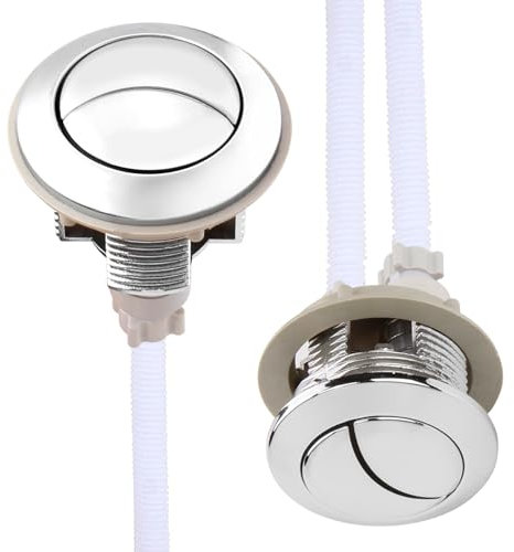 2 Pcs Toilet Push Button 38cm, Dual Toilet Flush Button Replacement Accessories Standard Round Head Single Press Push Button Chrome Closestool Water Tank Button for Bathroom Toilet Water Tank Repair