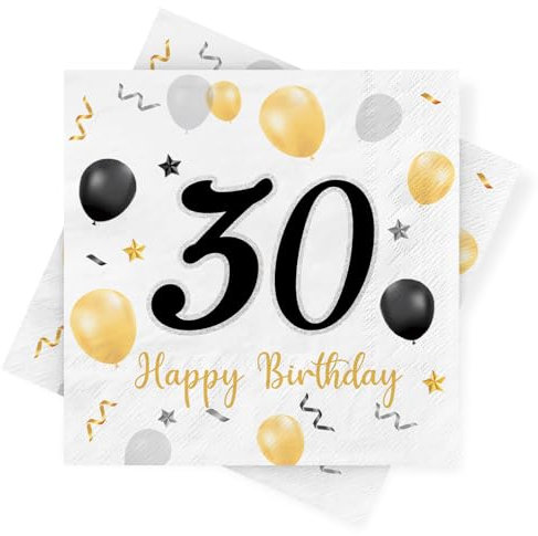 Servietten 30. Geburtstag, 30 Stück Schwarze Gold Geburtstags Servietten, Happy Birthday 30 Servietten, Milestone 30 Papierservietten, Deko 30. Geburtstag für Mann Frau Jubiläum Tischdekoration