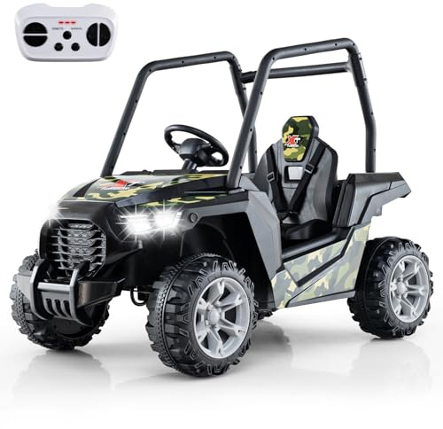 COSTWAY Kinder Elektroauto, 24V UTV Elektrisch mit 2,4G Fernsteuerung, Elektrofahrzeuge mit Musik, Hupe, Radio & LED-Leuchten, Elektroauto für Kinder ab 3 Jahre (Grün)