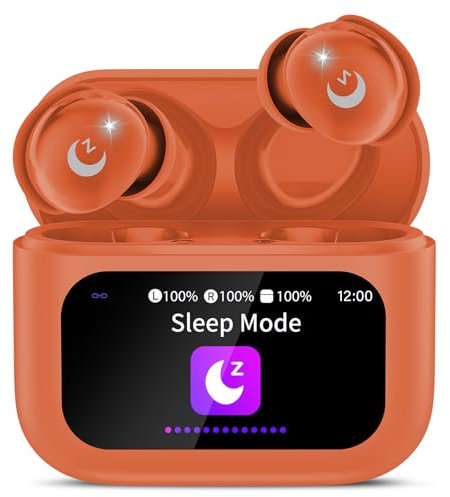 Bluetooth Kopfhörer, Mini Schlafkopfhörer Bluetooth 5.4 mit Touchscreen, 2025 in Ear Kopfhörer Kabellos mit Klare Kommunikation, IPX7 Ohrhörer mit 48H Immersiver Deep Bass Ohrhörer/5 EQ-Modus, Orange