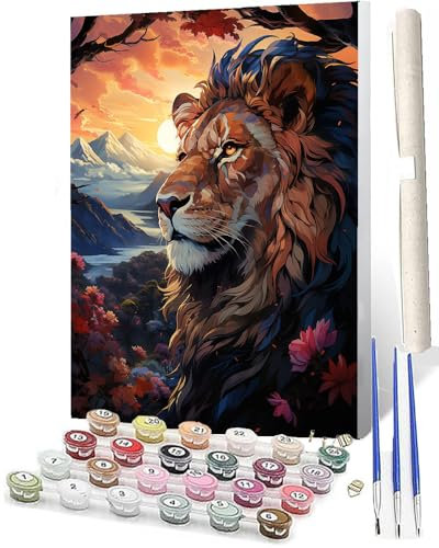 WMZPOY Malen Nach Zahlen Erwachsene DIY Handgemalt Ölgemälde Kit für Anfänger und Erwachsene Löwe Mit 3-Pinseln und AcrylfarbeOhne Rahmen 40X50CM