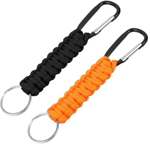 OFFCUP Mousqueton Tressé, 2pcs Porte-clés en Paracorde avec Mousqueton Crochet D, Kit de Survie Extérieur pour Randonnée, Camping, Pédestre et Sac à Dos, Noir et Orange